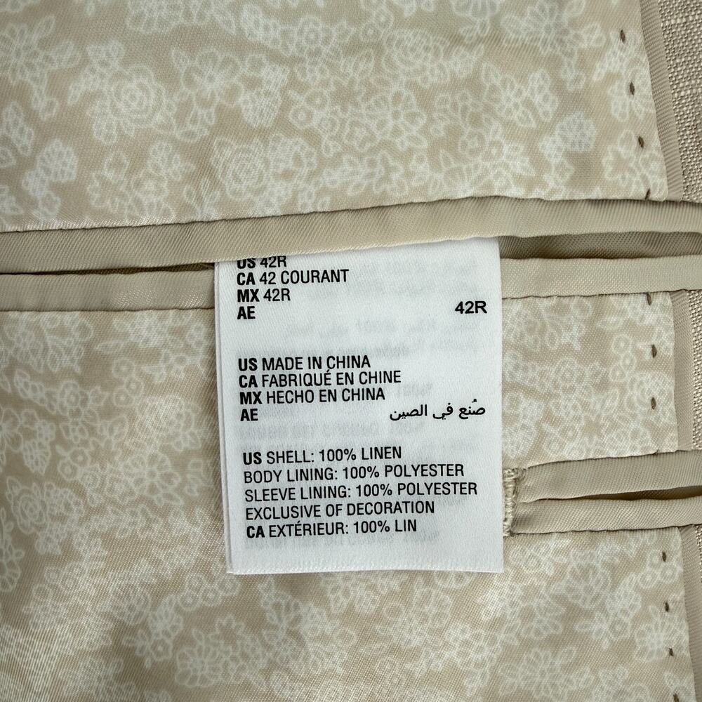 Bar III Linen Blazer 42R Mens Beige Double Breasted Sport Coat Jacket Dinner - Picture 9 of 12